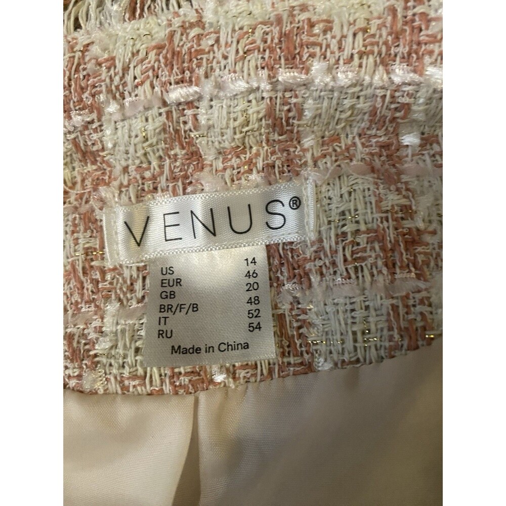 Venus Pink & Pastel Blue Tweed Fringe Open Front Longline Jacket Size 14 - Picture 4 of 16